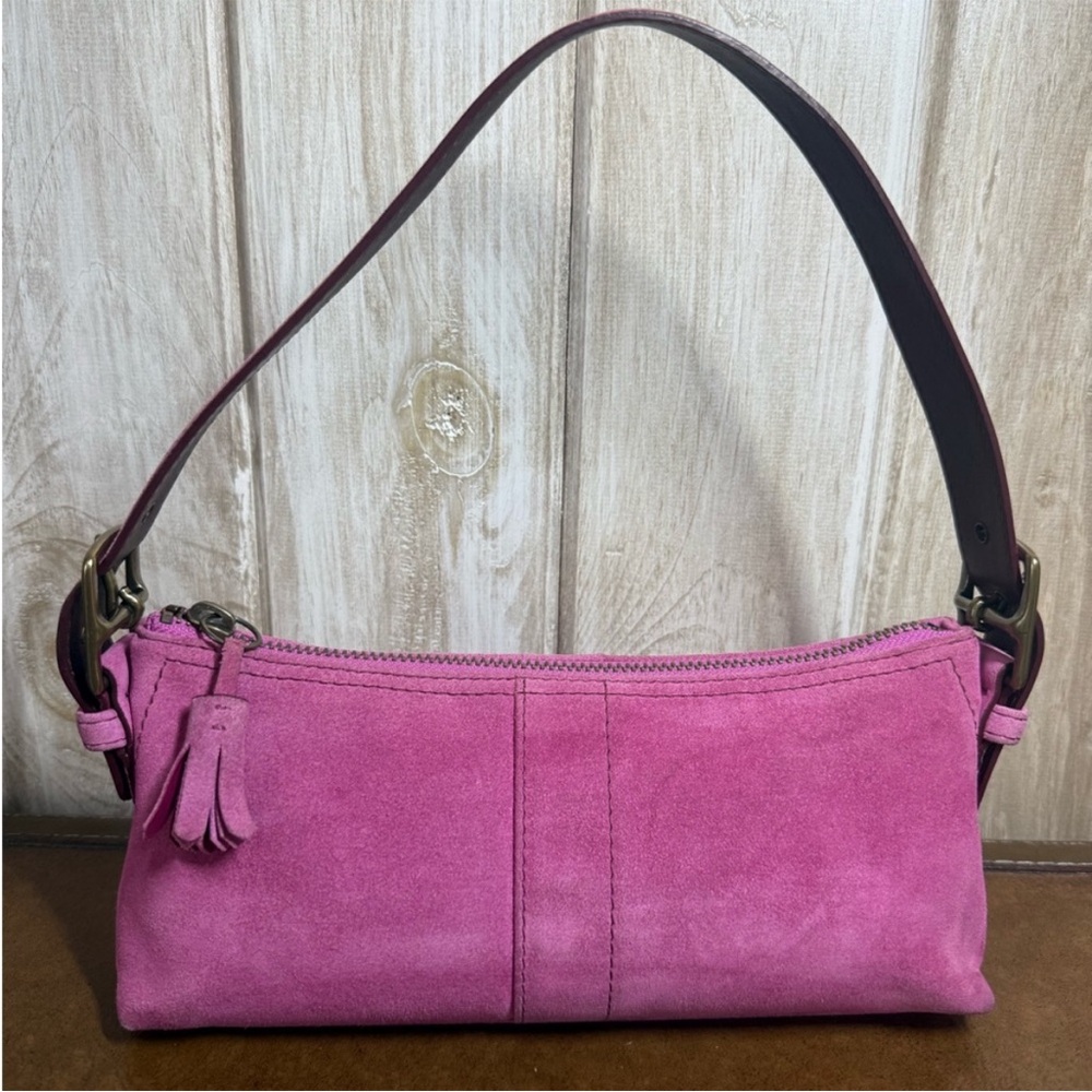Coach Pink Suede Hampton Women's Bag with Beaded Chain - Picture 2 of 7